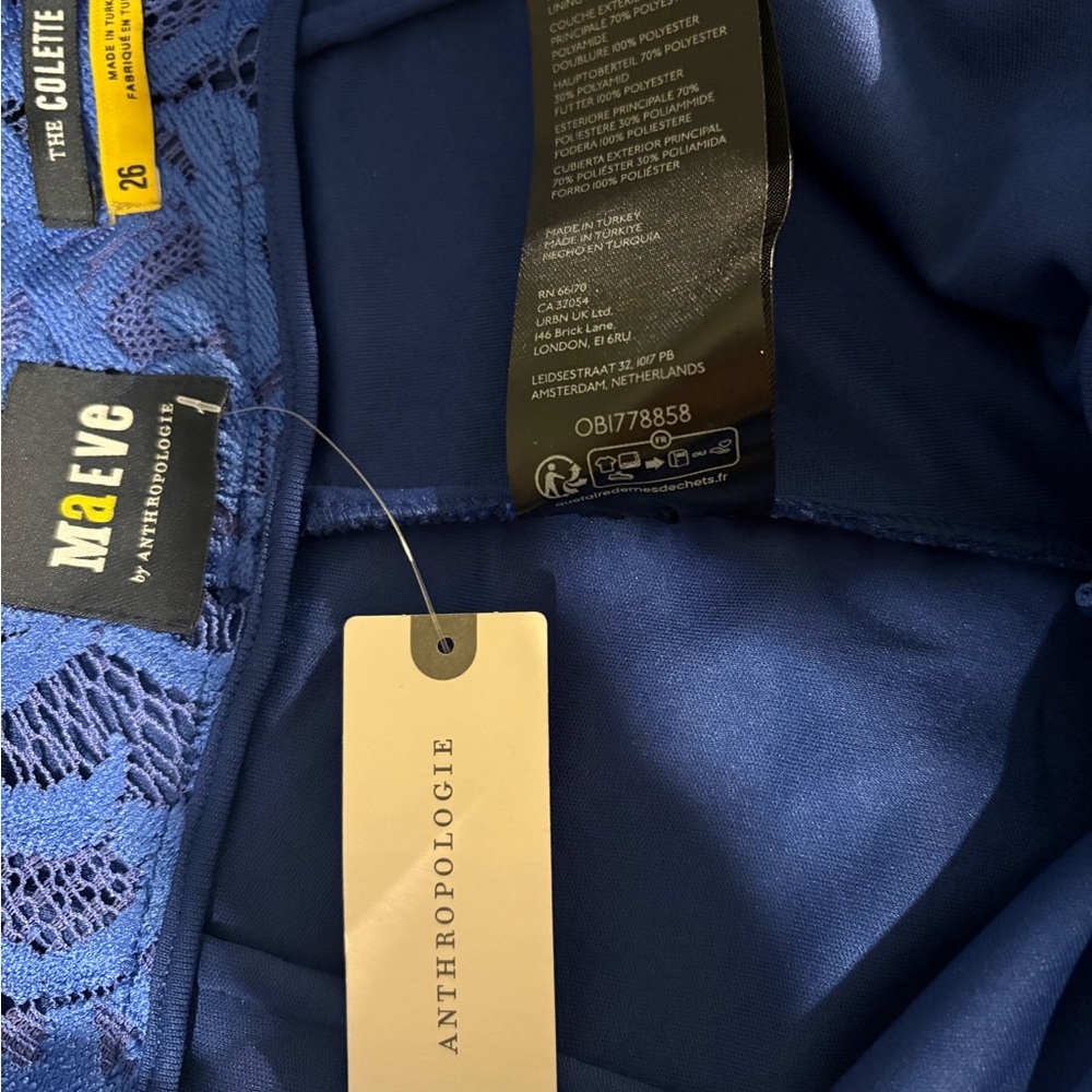 Anthropologie Maeve NWT Colette Electric Blue Lace Cropped Trousers, Size 26 - Picture 5 of 7